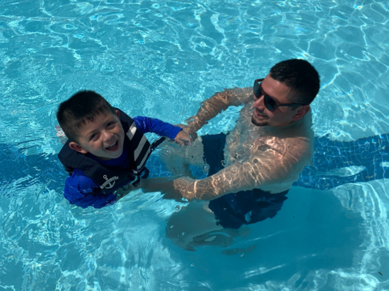 family swim at the Taj outdoor pool