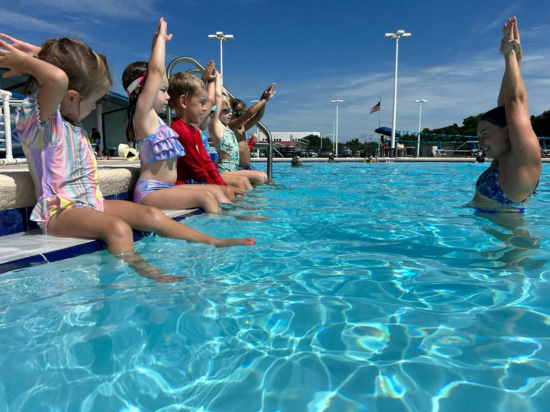 Swim lessons with kids at the Taj.